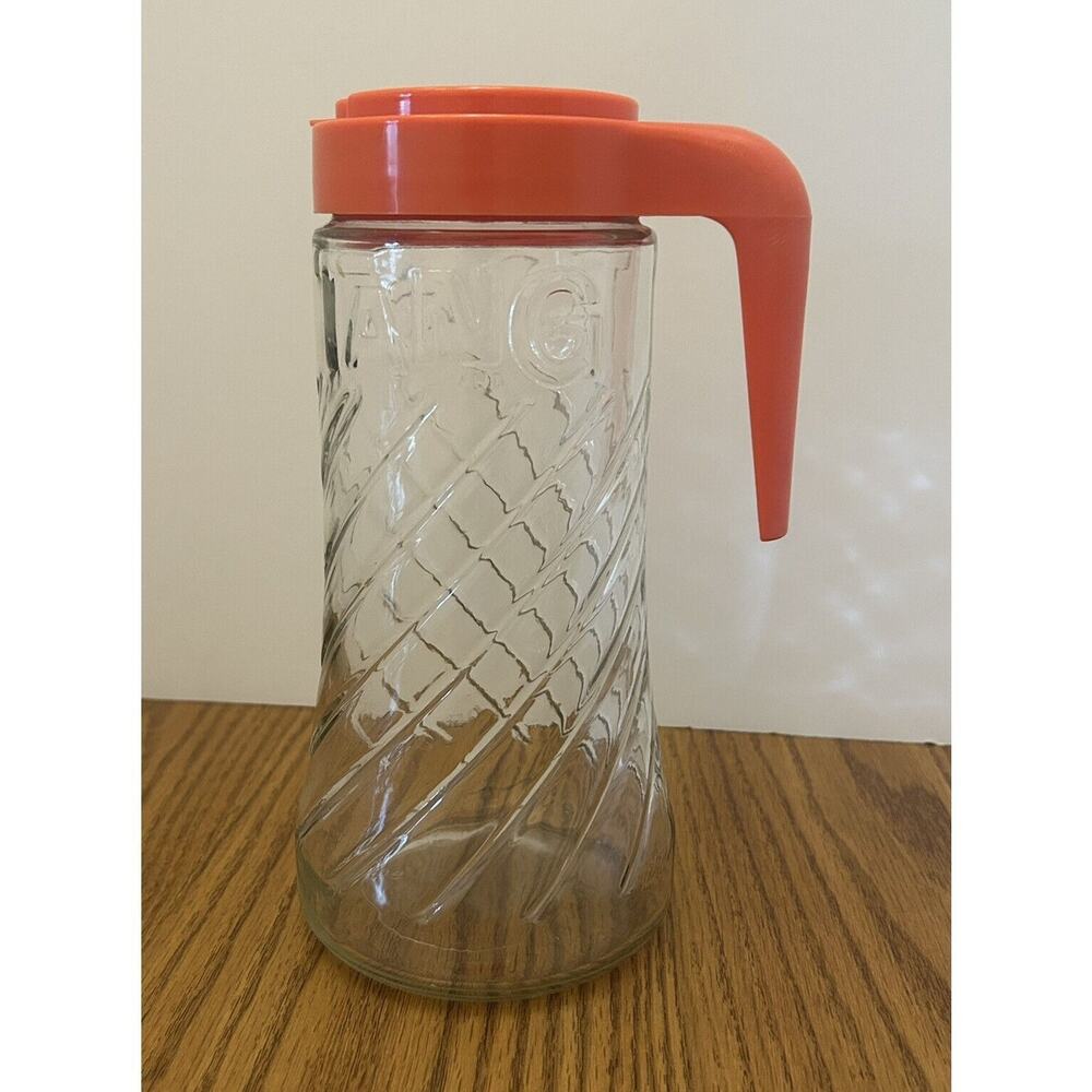 Anchor Hocking TANG Pitcher Swirl Clear Glass Retro Orange Line Quart Size VTG